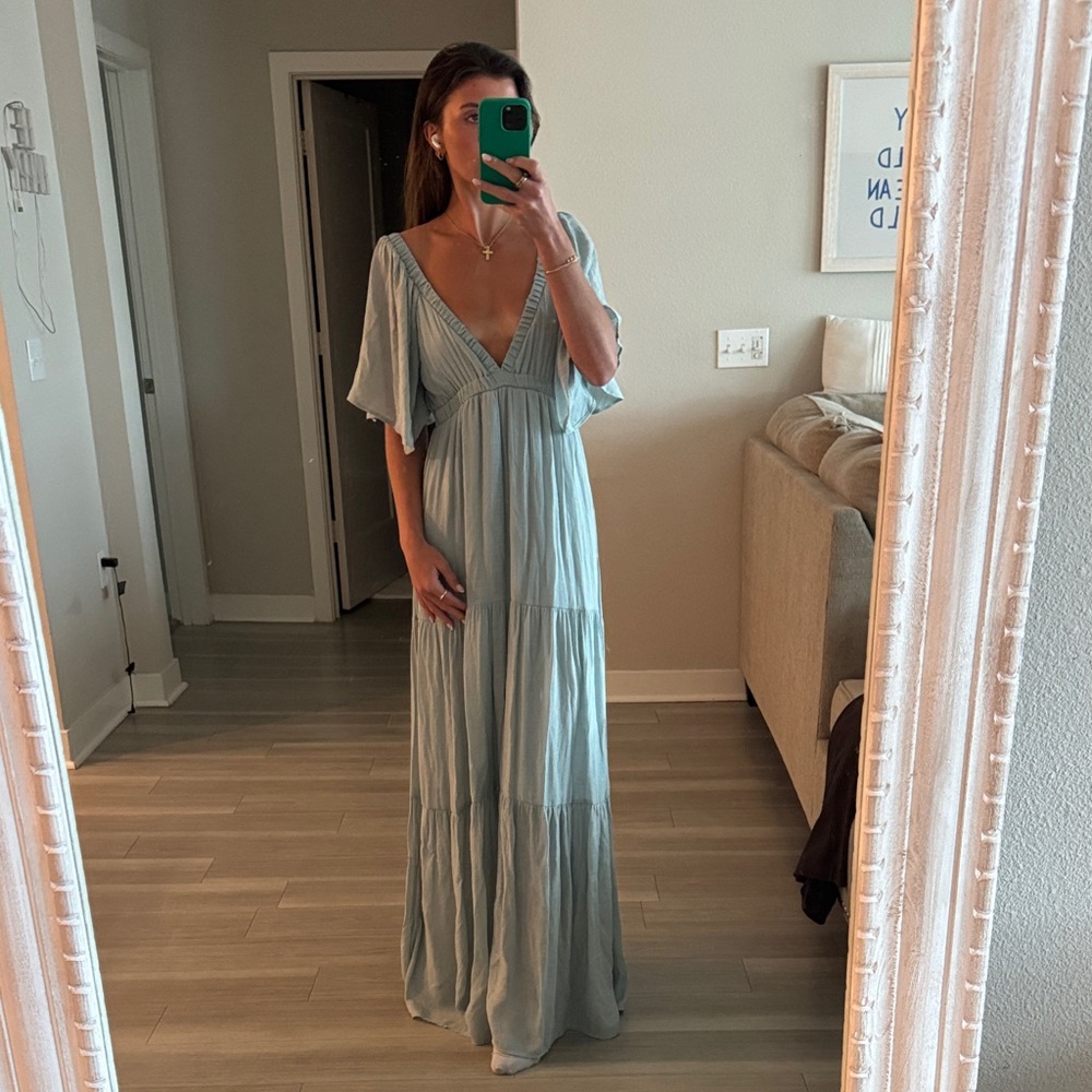 Trendy boutique Soft Light Blue V-Neck Maxi Dress